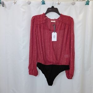 NWT Kori Mauve and Black Sheer Bodysuit, Snap Bottom Closure